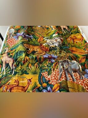 Vintage Cranston Safari Print Zebra Elephant Monkey Tiger Blue Green Brown 6 Yds